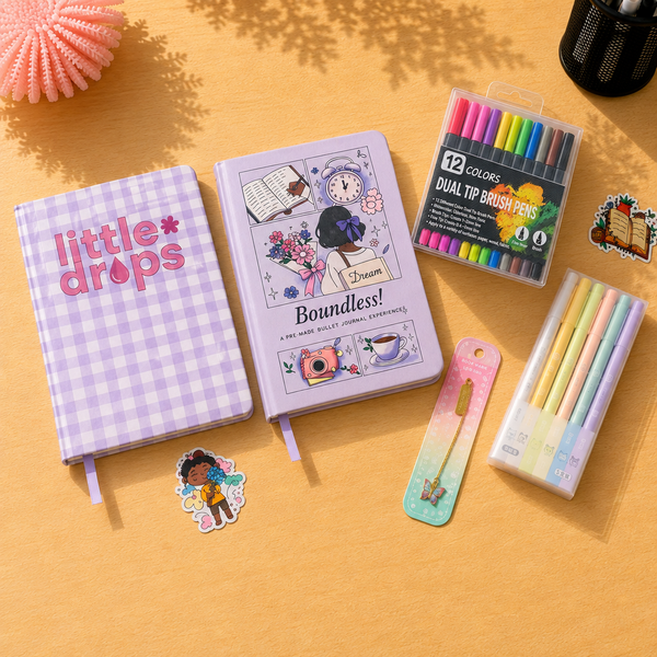 Boundless Experience Set with purple Little Drops planner, purple Boundless journal and Water-Based Markers Set of 12